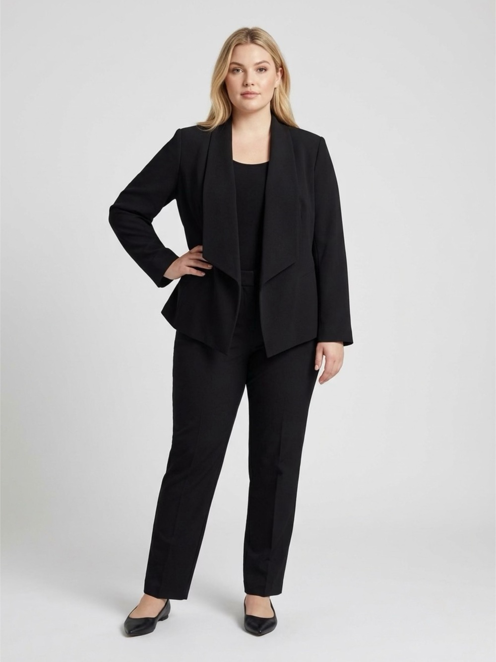 Nine West Women’s Black Suit Blazer Draped Open Front Jacket